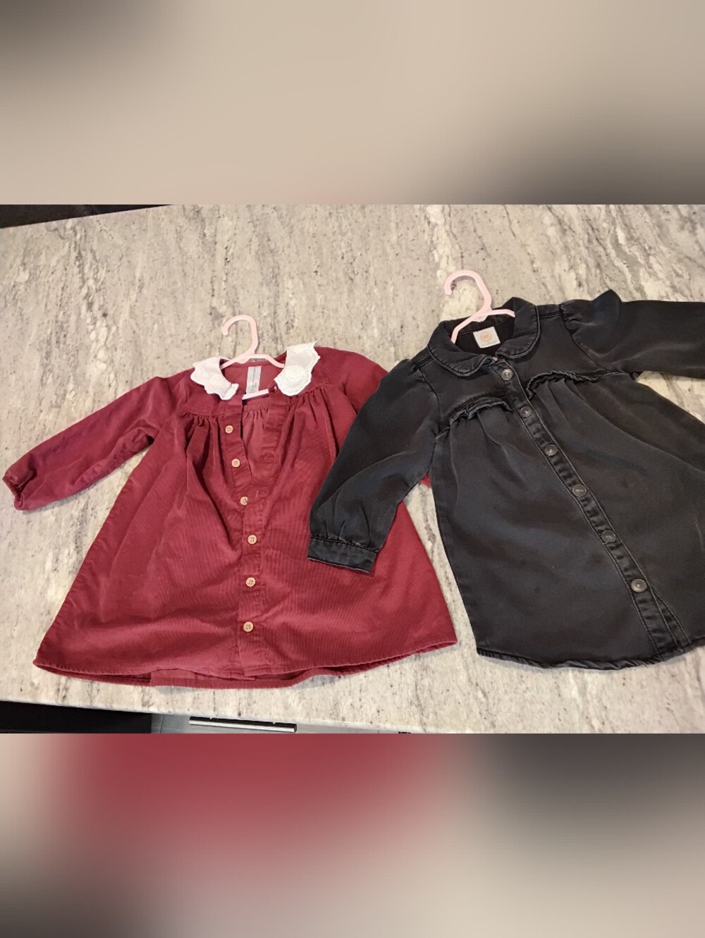 wonder nation Girls Burgundy Red Button-Front Dress and Black Dress Set